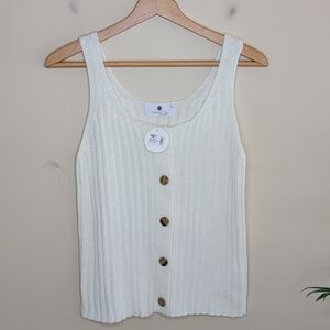 NWT Everyday Chic Boutique Ivory Button Front Ribbed Sweater Tank Size Large